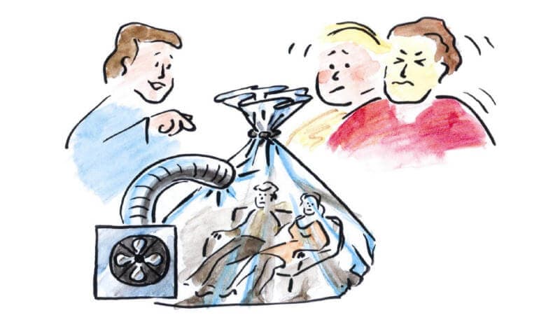 Darstellung eines konventionellen Passivhauses mit Dampfbremse